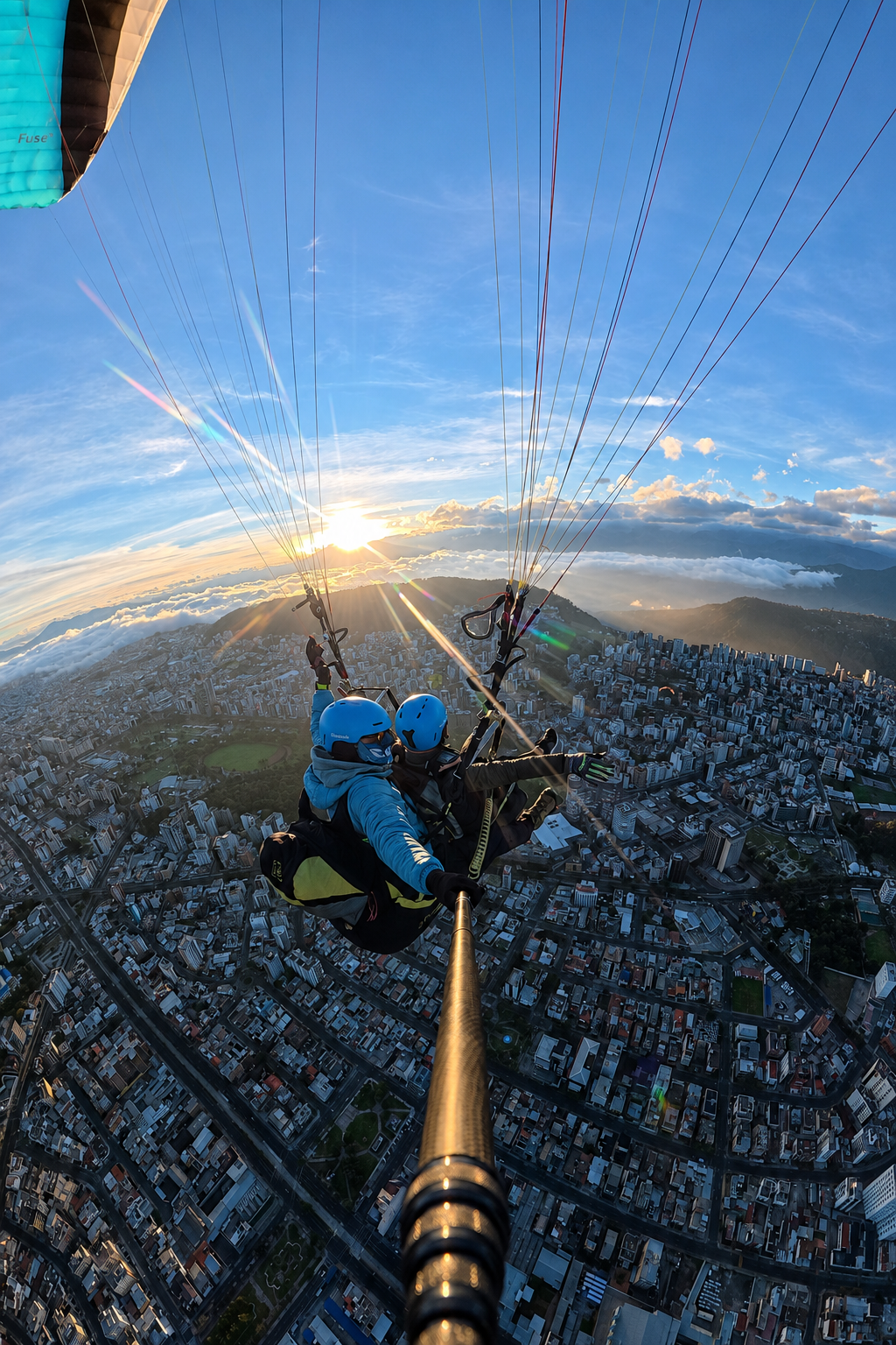 Aventura de vuelo libre sobre el mar de nubes al amanecer